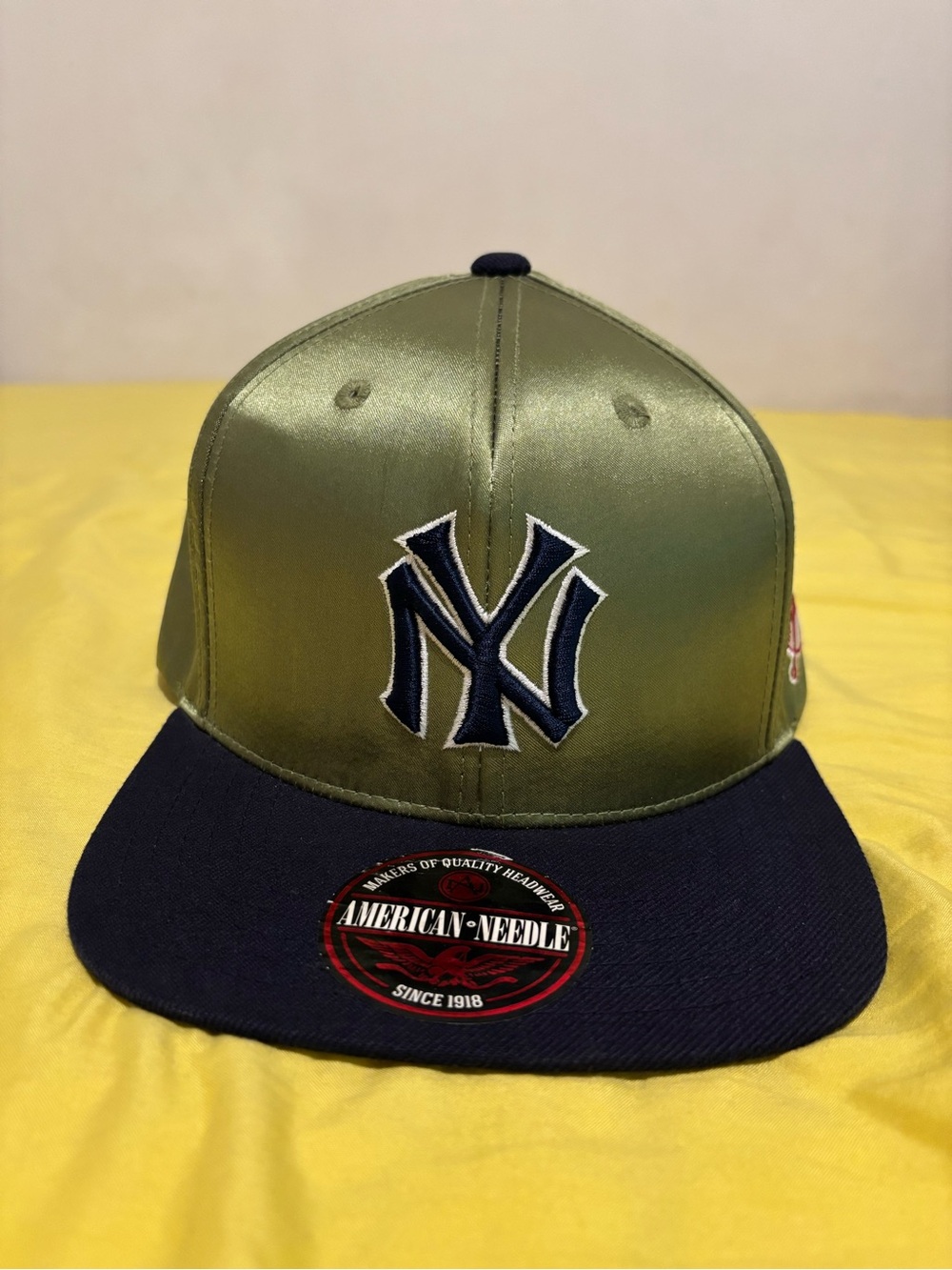 American Needle New York Logo Snapback Hat - Olive & Navy